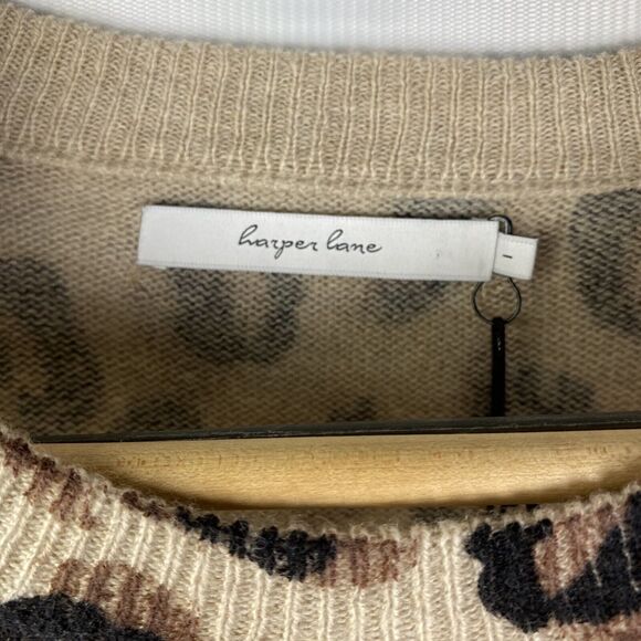 Harper Lane Leopard Print Crewneck Sweater 70% Wool 30 % Cashmere Size Large NWT - Picture 2 of 8